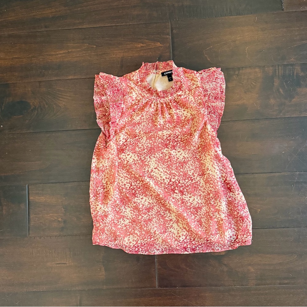Express Pink and White Ruffle Blouse